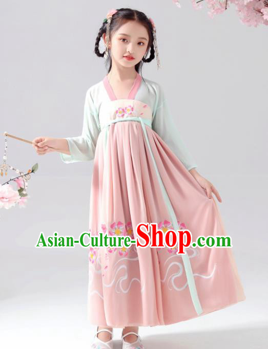 Chinese Traditional Tang Dynasty Girls Pink Hanfu Dress Ancient Princess Costume for Kids