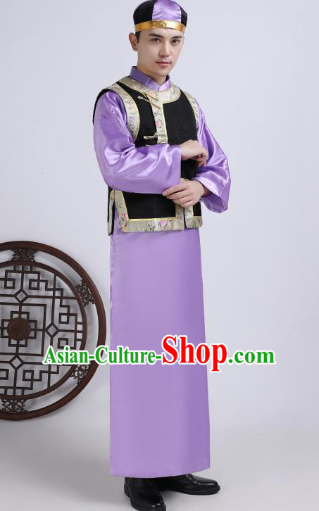 Chinese Traditional Qing Dynasty Royal Prince Purple Hanfu Clothing Ancient Manchu Nobility Childe Costume for Men