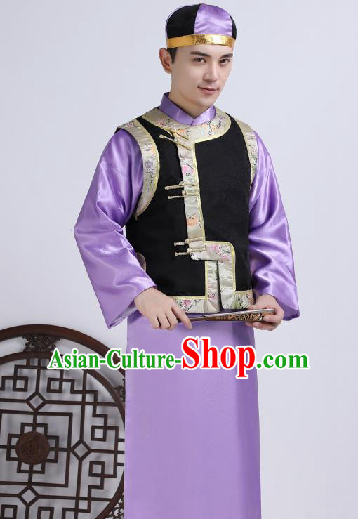 Chinese Traditional Qing Dynasty Royal Prince Purple Hanfu Clothing Ancient Manchu Nobility Childe Costume for Men