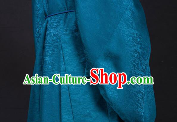 Chinese Traditional Ming Dynasty Minister Hanfu Blue Robe Ancient Officer Costume for Men