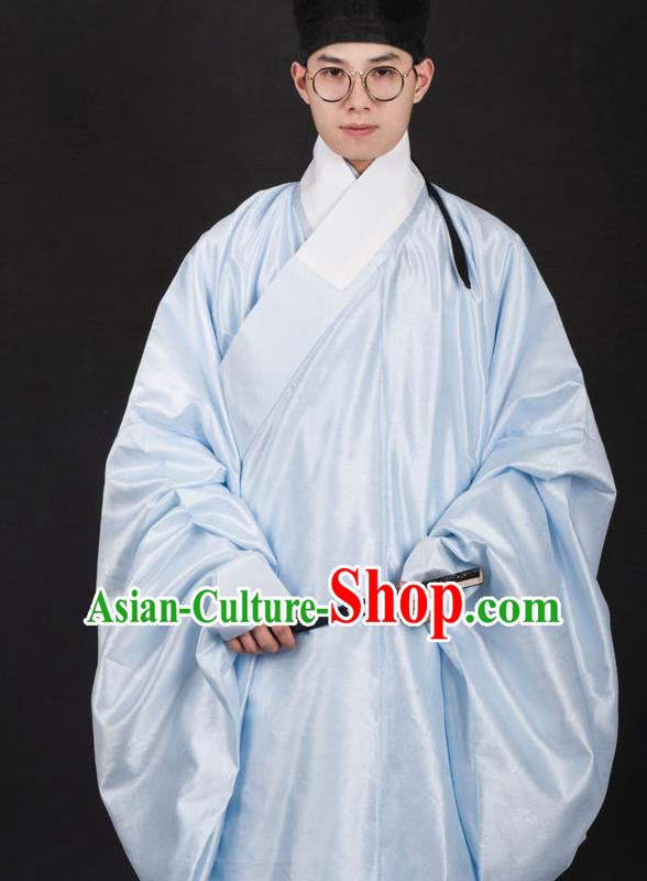 Chinese Traditional Ming Dynasty Minister Hanfu Light Blue Robe Ancient Officer Costume for Men