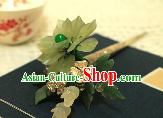 Chinese Ancient Court Queen Jade Lotus Hair Clip Hairpins Traditional Classical Hanfu Hair Accessories for Women