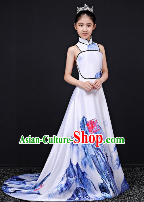 Top Grade Children Day Dance Performance Printing Qipao Dress Kindergarten Girl Stage Show Costume for Kids