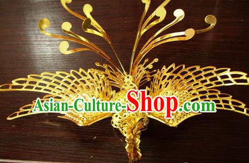 Chinese Ancient Court Queen Golden Phoenix Hairpins Traditional Classical Wedding Hanfu Hair Accessories for Women