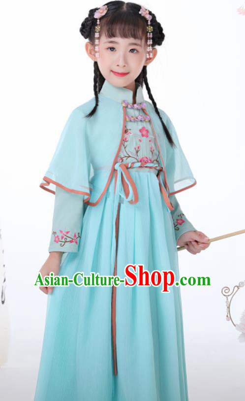 Chinese Traditional Children Blue Hanfu Dress Classical National Tang Suit Costume for Kids