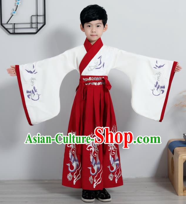 Chinese Traditional Han Dynasty Boys Red Hanfu Clothing Ancient Scholar Costume for Kids