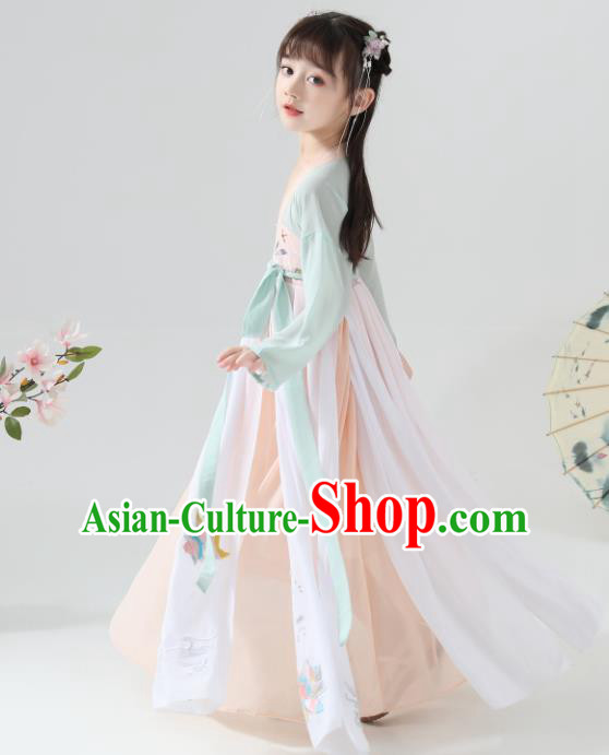 Chinese Traditional Tang Dynasty Girls Champagne Hanfu Dress Ancient Princess Costume for Kids