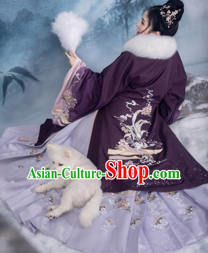 Traditional Chinese Ming Dynasty Royal Countess Replica Costumes Ancient Nobility Dowager Winter Hanfu Dress for Women