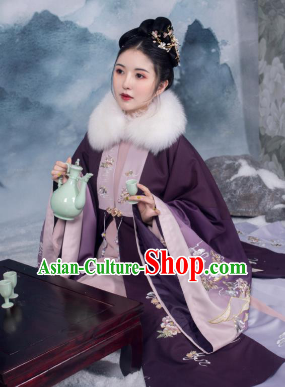 Traditional Chinese Ming Dynasty Royal Countess Replica Costumes Ancient Nobility Dowager Winter Hanfu Dress for Women