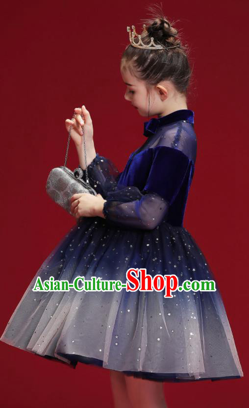 Top Grade Christmas Day Dance Performance Royalblue Full Dress Kindergarten Girl Stage Show Costume for Kids