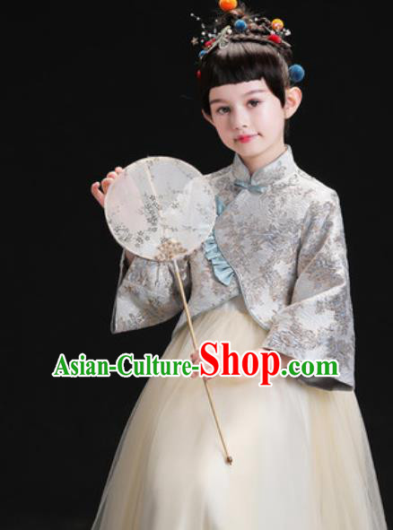 Chinese New Year Performance Grey Full Dress Kindergarten Girls Dance Stage Show Costume for Kids