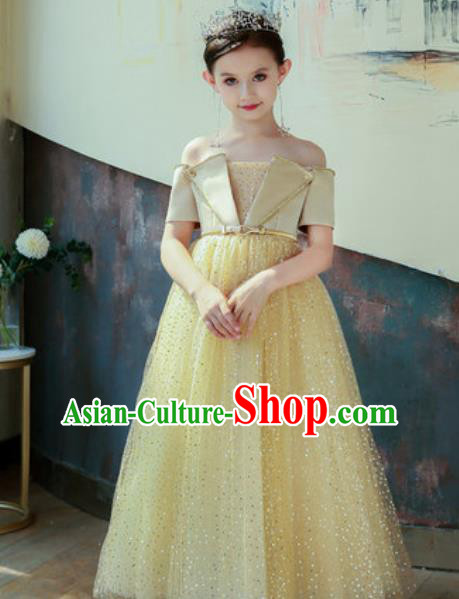 Top Grade Christmas Day Dance Performance Yellow Veil Full Dress Kindergarten Girl Stage Show Costume for Kids