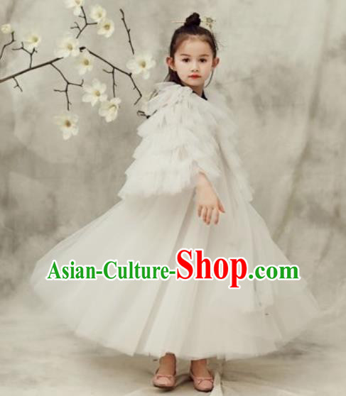 Top Grade Christmas Day Dance Performance White Veil Full Dress Kindergarten Girl Stage Show Costume for Kids