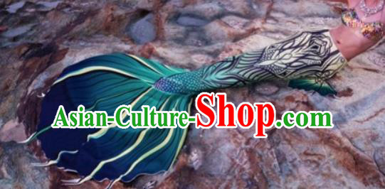 Halloween Cosplay Mermaid Deep Green Fishtail Swimwear Dress Nylon Fish Tail Skirt Clothing for Women