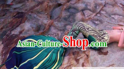 Halloween Cosplay Mermaid Deep Green Fishtail Swimwear Dress Nylon Fish Tail Skirt Clothing for Women
