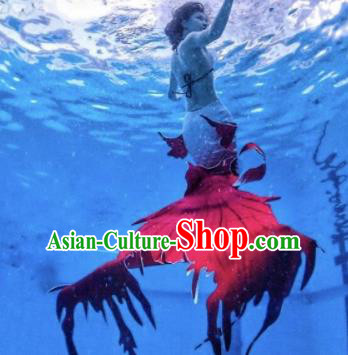 Halloween Cosplay Mermaid Red Fishtail Swimwear Dress Nylon Fish Tail Skirt Clothing for Women