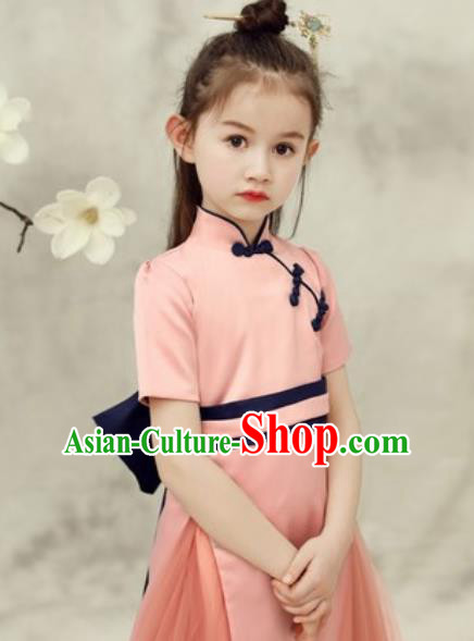 Chinese New Year Performance Pink Veil Qipao Dress National Kindergarten Girls Dance Stage Show Costume for Kids