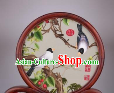 Chinese Traditional Suzhou Embroidery Birds Desk Folding Screen Embroidered Rosewood Decoration Embroidering Craft