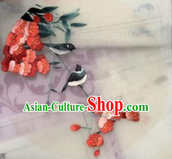 Chinese Traditional Suzhou Embroidery Plum Birds Cloth Accessories Embroidered Patches Embroidering Craft
