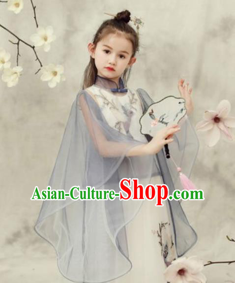 Chinese New Year Performance White Veil Qipao Dress National Kindergarten Girls Dance Stage Show Costume for Kids