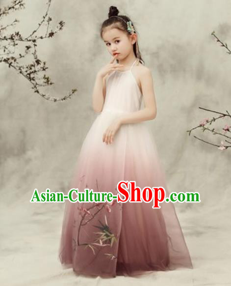 Chinese New Year Performance Wine Red Veil Qipao Dress National Kindergarten Girls Dance Stage Show Costume for Kids