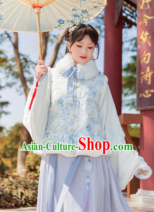 Traditional Chinese Ming Dynasty Winter Replica Costumes Ancient Nobility Hanfu Vest and Dress for Women