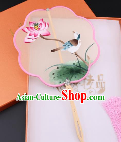 Chinese Traditional Suzhou Embroidery Lotus Palace Fans Embroidered Fans Embroidering Craft