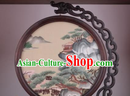 Chinese Traditional Suzhou Embroidery Pine Table Folding Screen Embroidered Rosewood Decoration Embroidering Craft