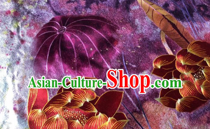 Chinese Traditional Suzhou Embroidery Red Lotus Silk Picture Embroidered Patches Embroidering Craft