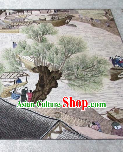 Traditional Chinese Handmade Suzhou Embroidery Riverside Scene at Qingming Festival Picture Embroidered Scroll Embroidery Craft