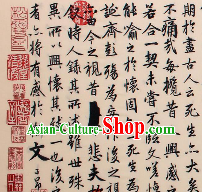 Traditional Chinese Handmade Suzhou Embroidery Calligraphy Orchid Pavilion Preface Wall Picture Embroidered Scroll Embroidery Craft