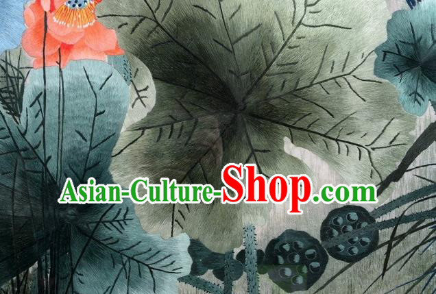 Traditional Chinese Handmade Suzhou Embroidery Lotus Wall Picture Embroidered Scroll Embroidery Craft