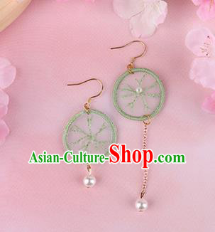 Traditional Chinese Handmade Embroidery Green Earrings Classical Hanfu Embroidered Ear Accessories for Women