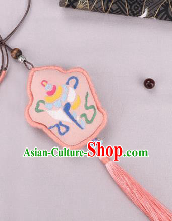Traditional Chinese Handmade Embroidery Pink Hazelin Pendant Embroidered Amulet Accessories