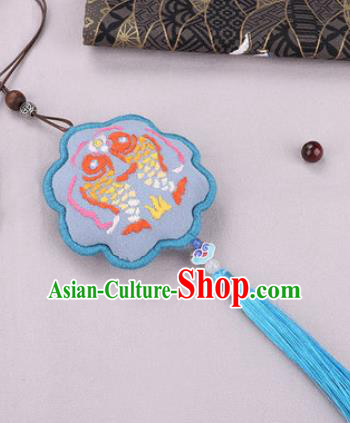 Traditional Chinese Handmade Embroidery Blue Hazelin Pendant Embroidered Amulet Accessories