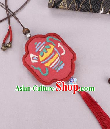 Traditional Chinese Handmade Embroidery Red Hazelin Pendant Embroidered Amulet Accessories