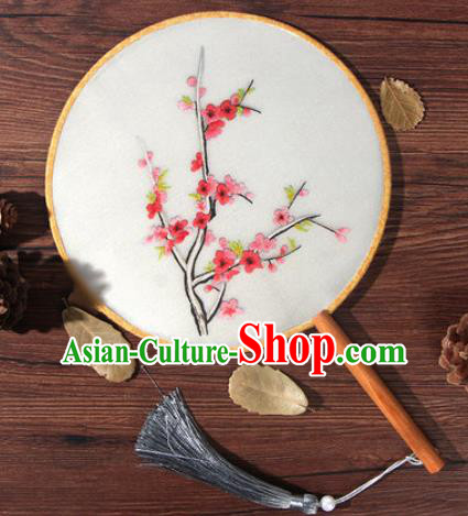 Chinese Traditional Handmade Embroidery Plum Silk Round Fan Embroidered Palace Fans