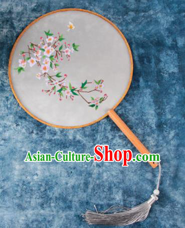 Chinese Traditional Handmade Embroidery Peach Flowers Round Fan Embroidered Palace Fans