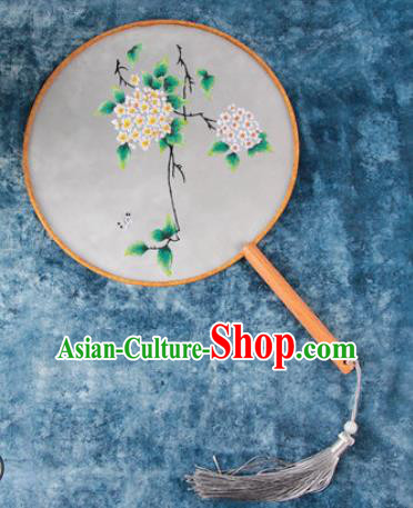Chinese Traditional Handmade Embroidery Hydrangea Round Fan Embroidered Palace Fans
