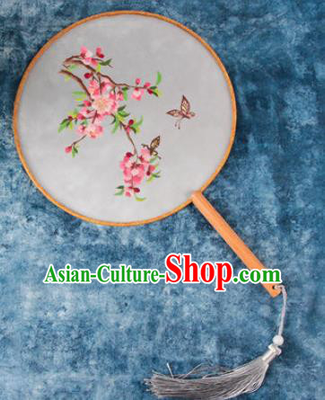Chinese Traditional Handmade Embroidery Begonia Butterfly Round Fan Embroidered Palace Fans