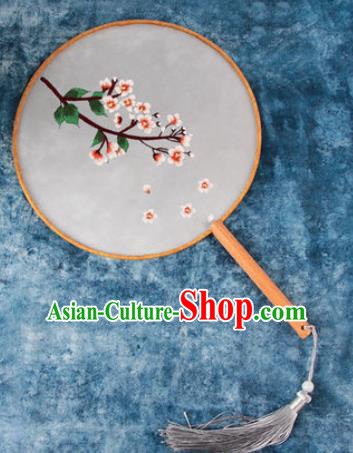 Chinese Traditional Handmade Embroidery Cherry Blossom Round Fan Embroidered Palace Fans