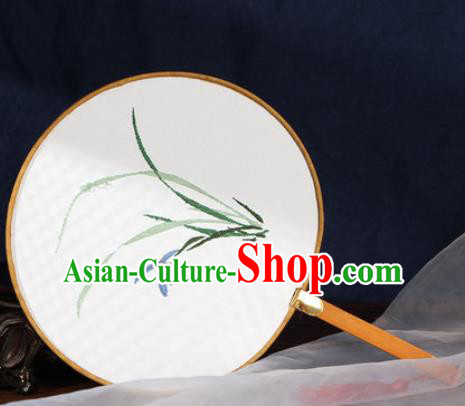 Chinese Traditional Handmade Embroidery Orchid Round Fan Embroidered Palace Fans