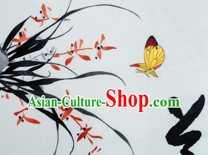 Traditional Chinese Handmade Suzhou Embroidery Plum Orchid Bamboo Chrysanthemum Wall Picture Embroidered Scroll Embroidery Craft
