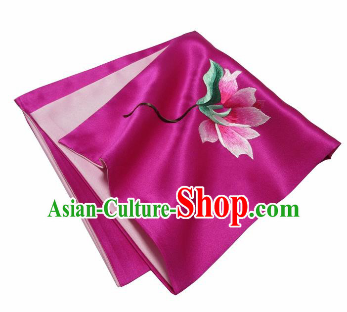 Chinese Traditional Handmade Embroidery Magnolia Rosy Silk Handkerchief Embroidered Hanky Suzhou Embroidery Noserag Craft