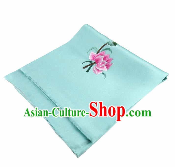 Chinese Traditional Handmade Embroidery Lotus Green Silk Handkerchief Embroidered Hanky Suzhou Embroidery Noserag Craft