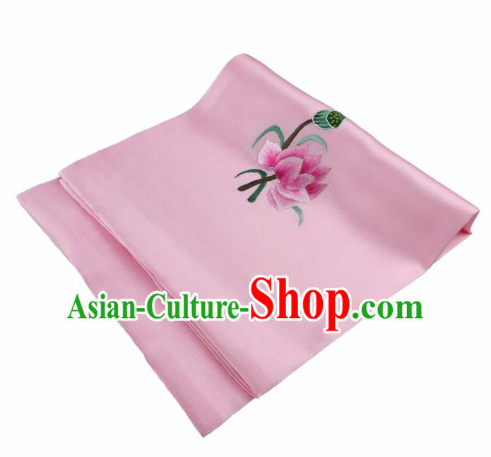 Chinese Traditional Handmade Embroidery Lotus Pink Silk Handkerchief Embroidered Hanky Suzhou Embroidery Noserag Craft
