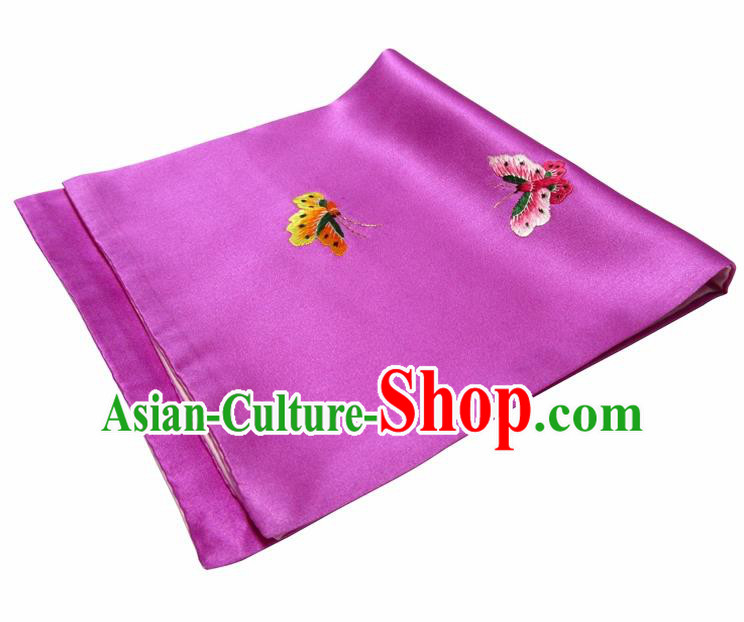 Chinese Traditional Handmade Embroidery Butterfly Lilac Silk Handkerchief Embroidered Hanky Suzhou Embroidery Noserag Craft