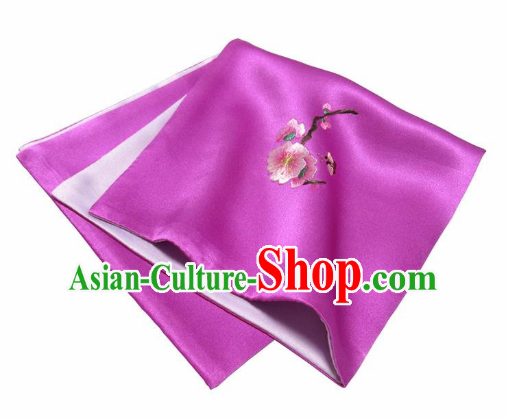 Chinese Traditional Handmade Embroidery Plum Blossom Rosy Silk Handkerchief Embroidered Hanky Suzhou Embroidery Noserag Craft