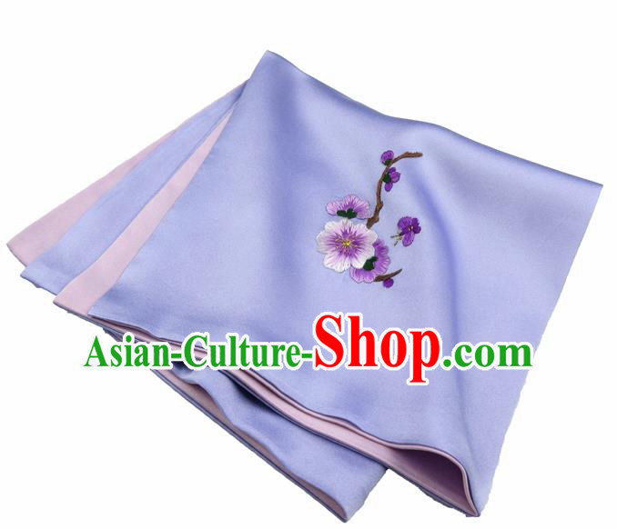 Chinese Traditional Handmade Embroidery Plum Blossom Light Blue Silk Handkerchief Embroidered Hanky Suzhou Embroidery Noserag Craft