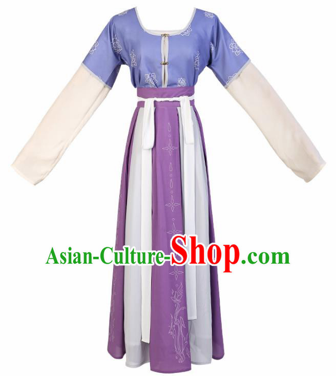 Traditional Chinese Tang Dynasty Palace Maidservant Replica Costumes Ancient Court Dancer Purple Hanfu Dress for Women
